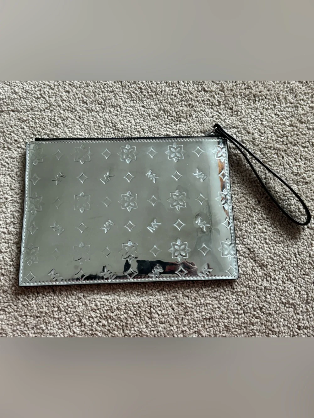 Michael Kors Metallic Silver Embossed Wristlet Pouch - Picture 2 of 4